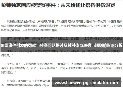魏震事件引发的罚款与禁赛问题探讨及其对体育道德与规则的影响分析